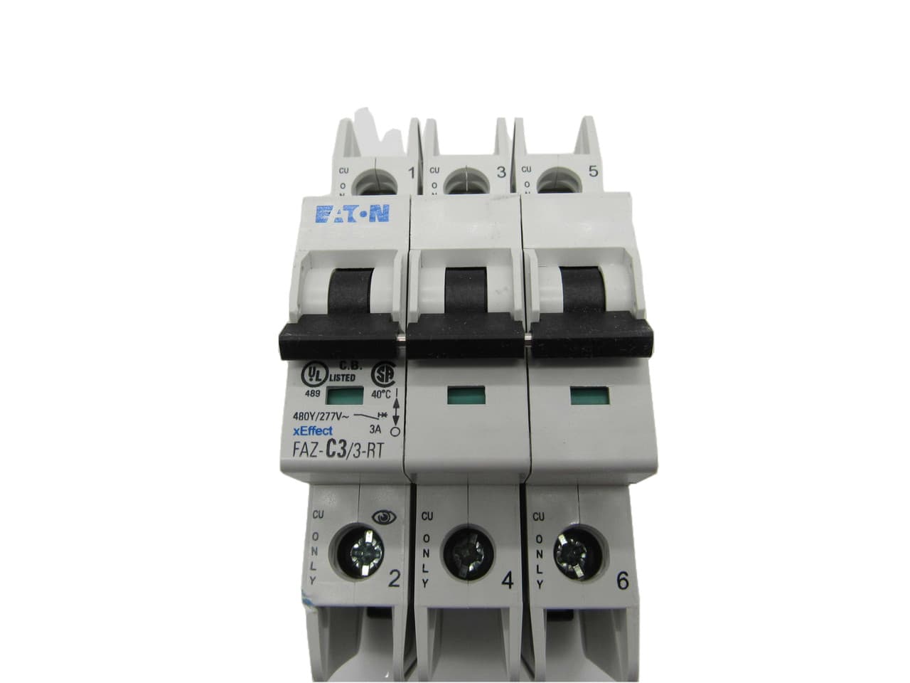Eaton FAZ-C3/3-RT 277/480 VAC 50/60 Hz, 3 A, 3-Pole, 10/14 kA, 5 to 10 x Rated Current, Ring Tongue Terminal, DIN Rail Mount, Standard Packaging, C-Curve, Current Limiting, Thermal Magnetic FAZ-C3/3-RT on Advantage Electric Supply