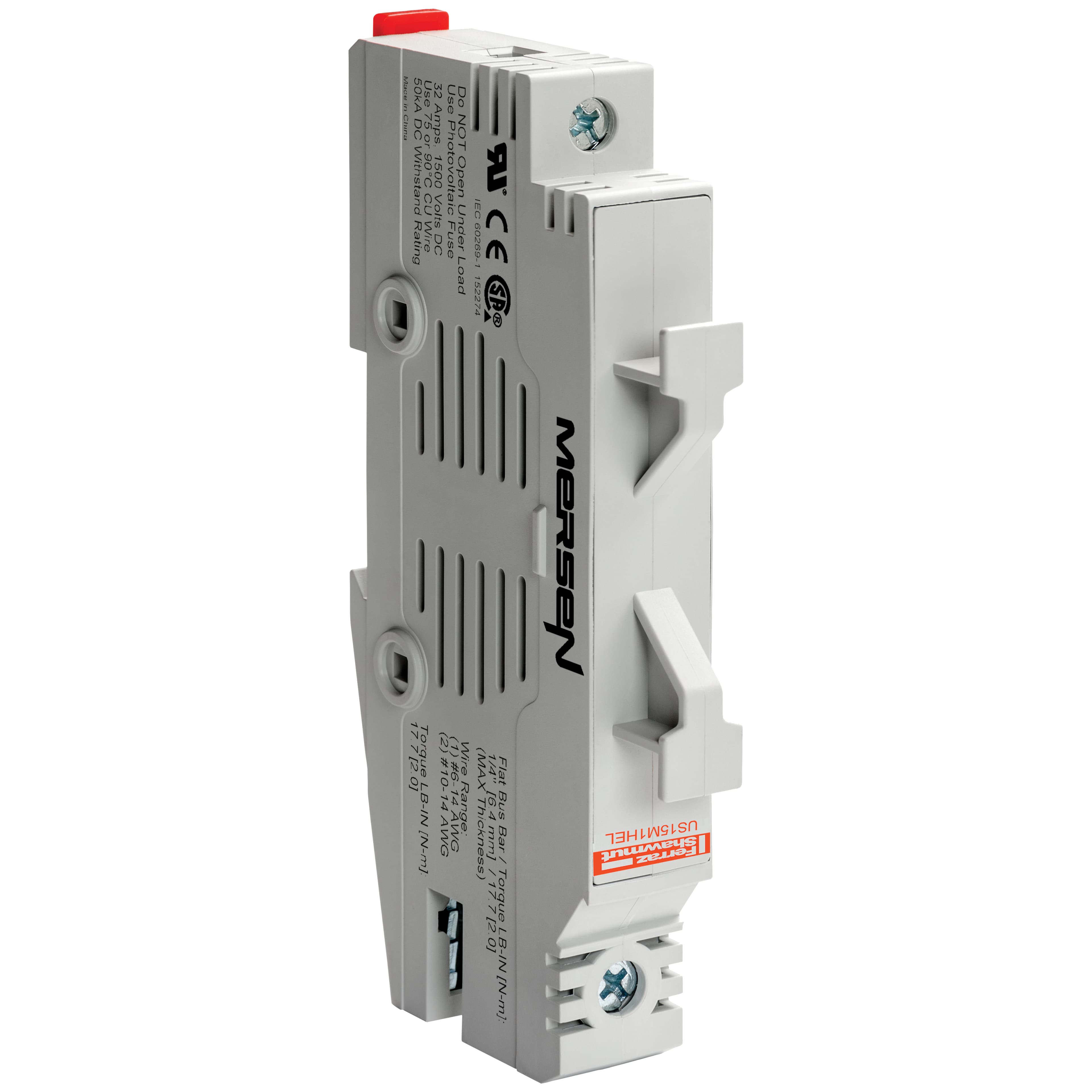 Mersen US15M1HEL US15M1HEL Mersen - Fuse Holder IEC+UL/CSA HelioProtection® Size 10x85 1500DC UL 1-Pole With LED DIN Rail mounting US15M1HEL on Advantage Electric Supply
