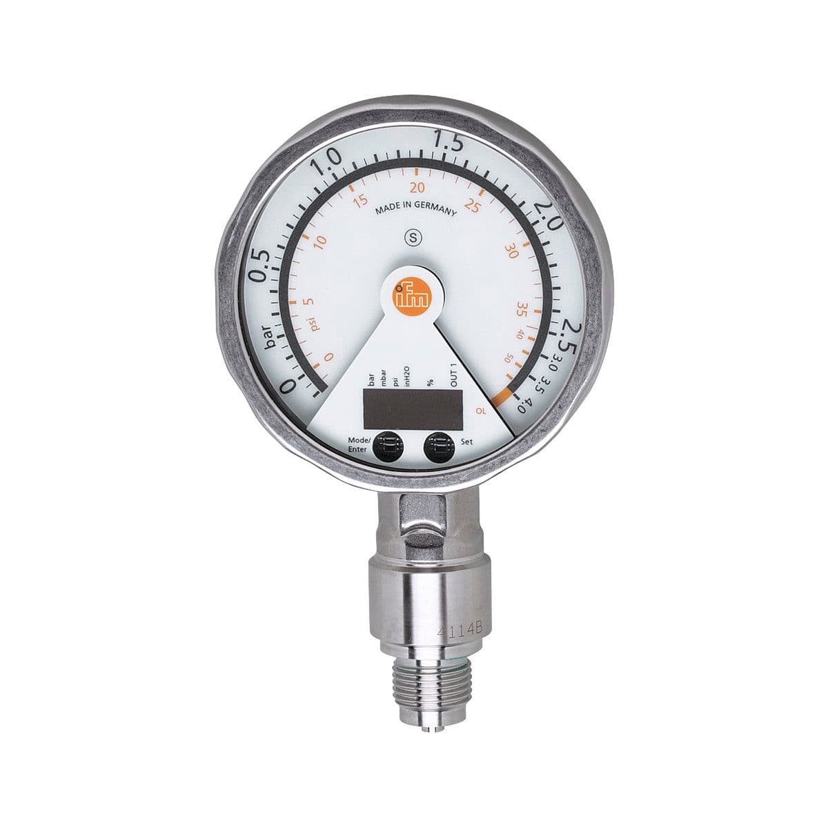 ifm Electronic PG2456 Pressure sensor with analog display, analog display, pressure switch and transmitter in one unit, Output signal: switching signal; analog signal; (configurable), Measuring range: -0.125...2.5 bar -125...2500 mbar -1.8...36.25 psi, Process connection: thre PG2456 on Advantage Electric Supply