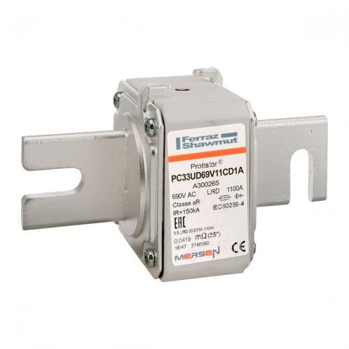 Mersen A300265 A300265 Mersen - Square Body High-Speed Fuse Protistor® Size 33 aR 690VAC IEC 700VAC UL 1100A With Striker DIN 110 Blades A300265 on Advantage Electric Supply
