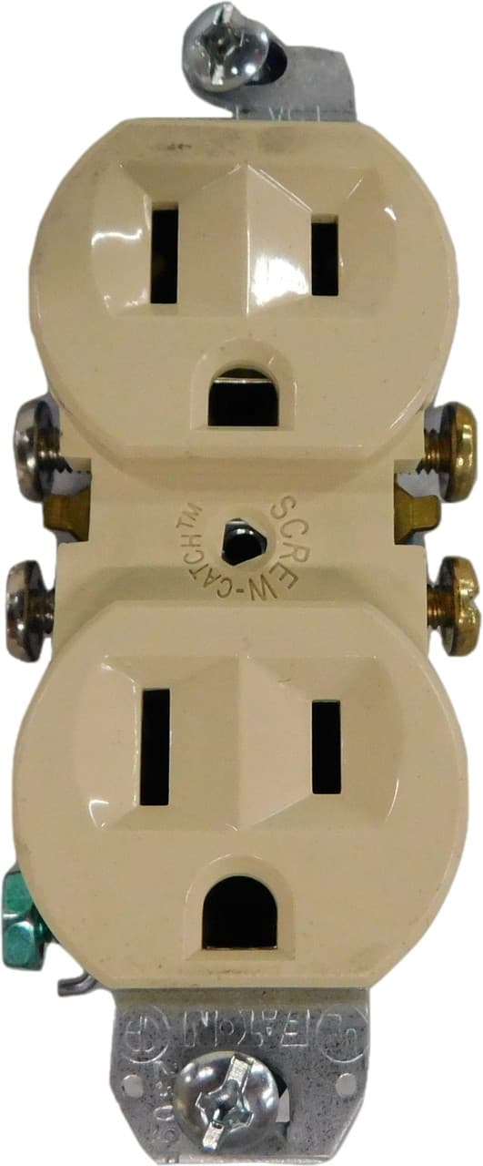 Eaton 4270V 4270V Eaton - Eaton residential grade duplex receptacle, #14-10 AWG, 15A, Commercial|Residential, Flush, 125V, Side and push, Ivory, Brass, High-impact thermoplastic, 5-15R, Duplex, Screw, Thermoplastic, Core pack 4270V on Advantage Electric Supply