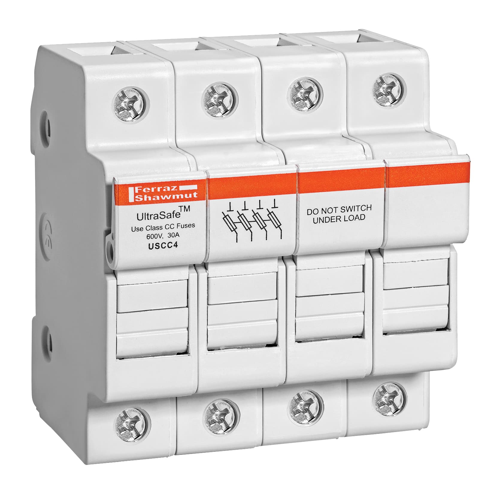 Mersen USCC4 USCC4 Mersen - Fuse Holder UltraSafe™ 600VAC 600VDC Class CC 30A 4-Pole Pressure Plate IP65 USCC4 on Advantage Electric Supply