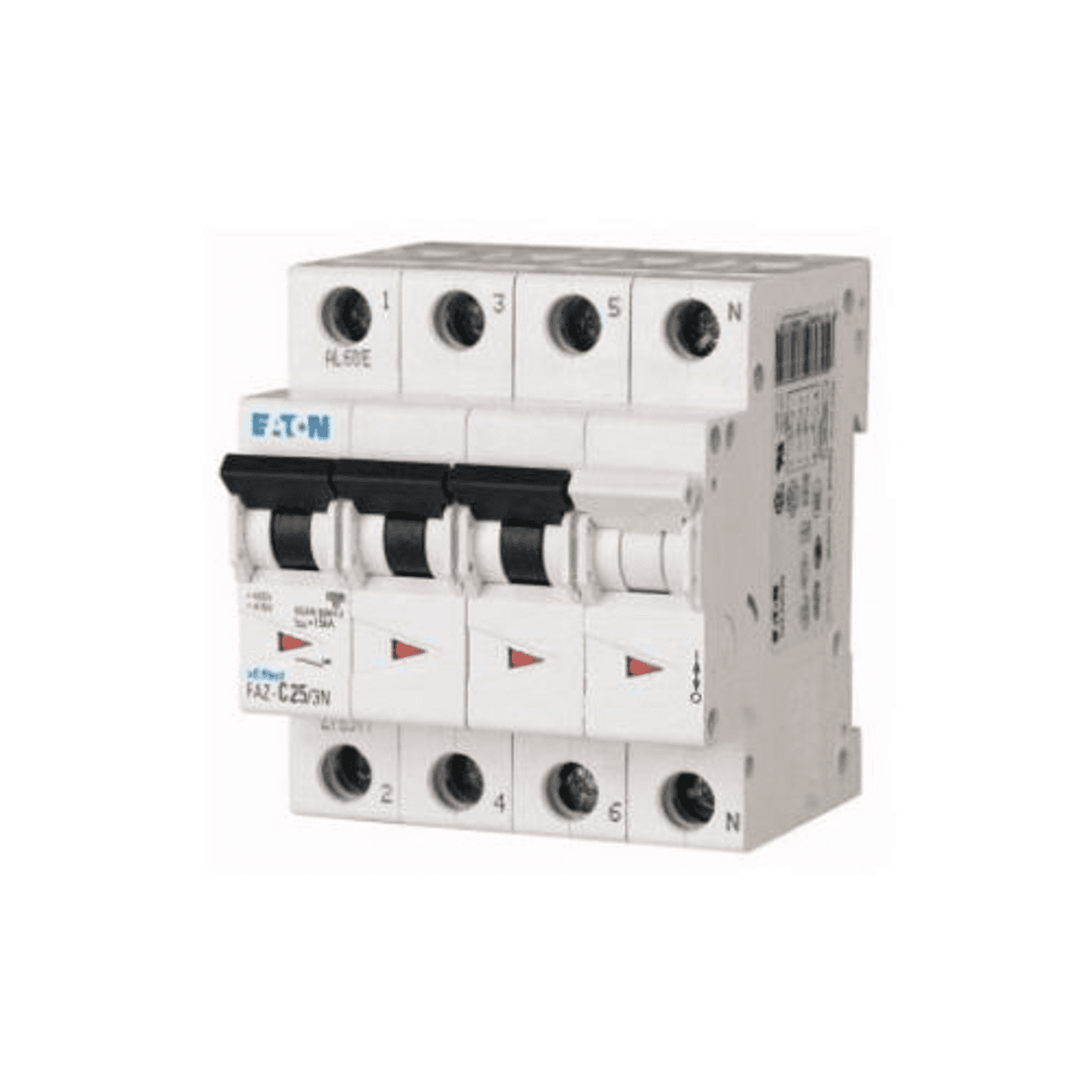 Eaton FAZ-D4/3N Eaton FAZ supplementary protector,UL 1077 Industrial miniature circuit breaker - supplementary protector,High levels of inrush current are expected,4 A,15 kAIC,Three-pole + neutral,10-20X /n,50-60 Hz,Standard terminals,D Curve FAZ-D4/3N on Advantage Electric Supply