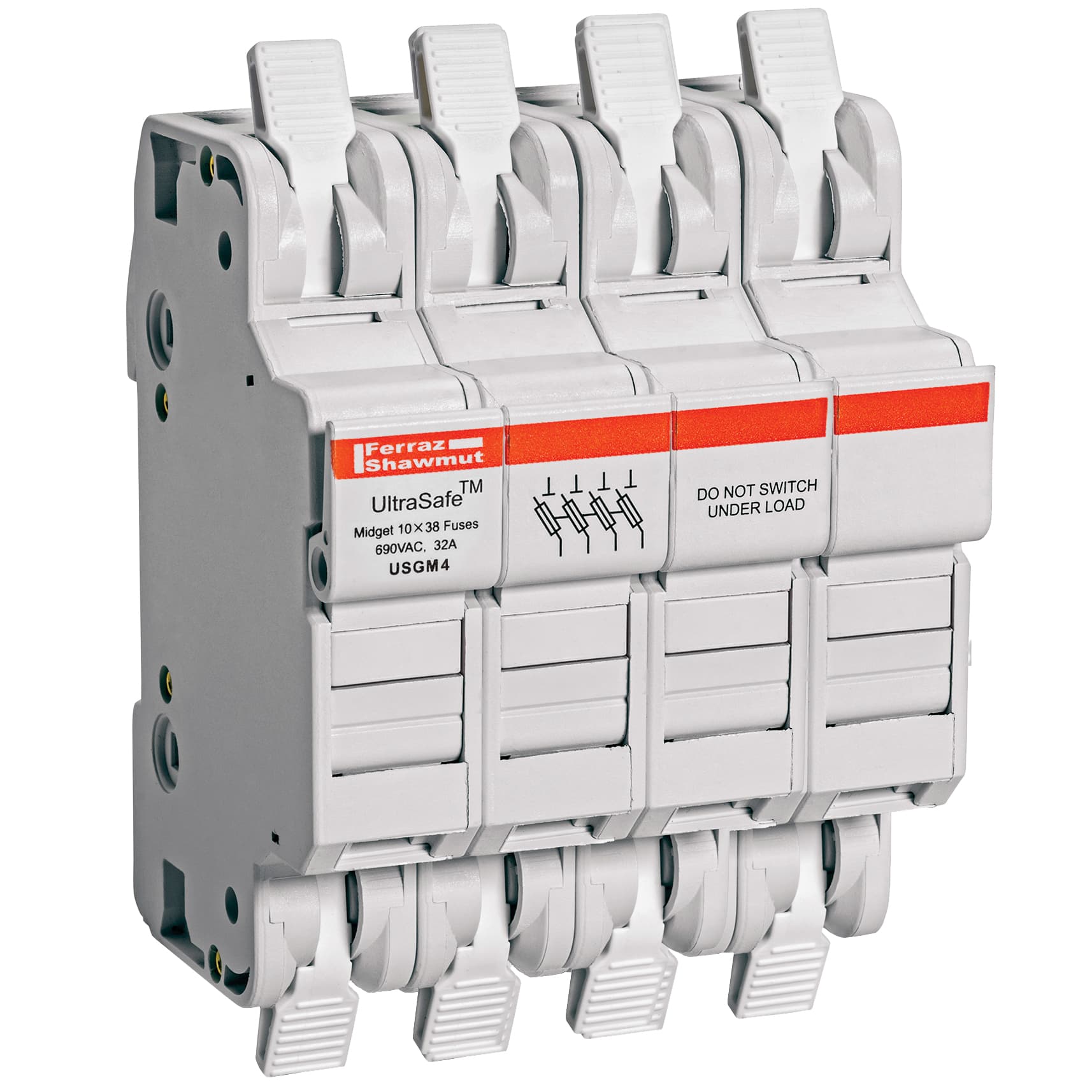 Mersen USGM4 USGM4 Mersen - Fuse Holder UltraSafe™ 750VAC 1000VDC Midget 30A 4-Pole Cage Clamp IP65 USGM4 on Advantage Electric Supply