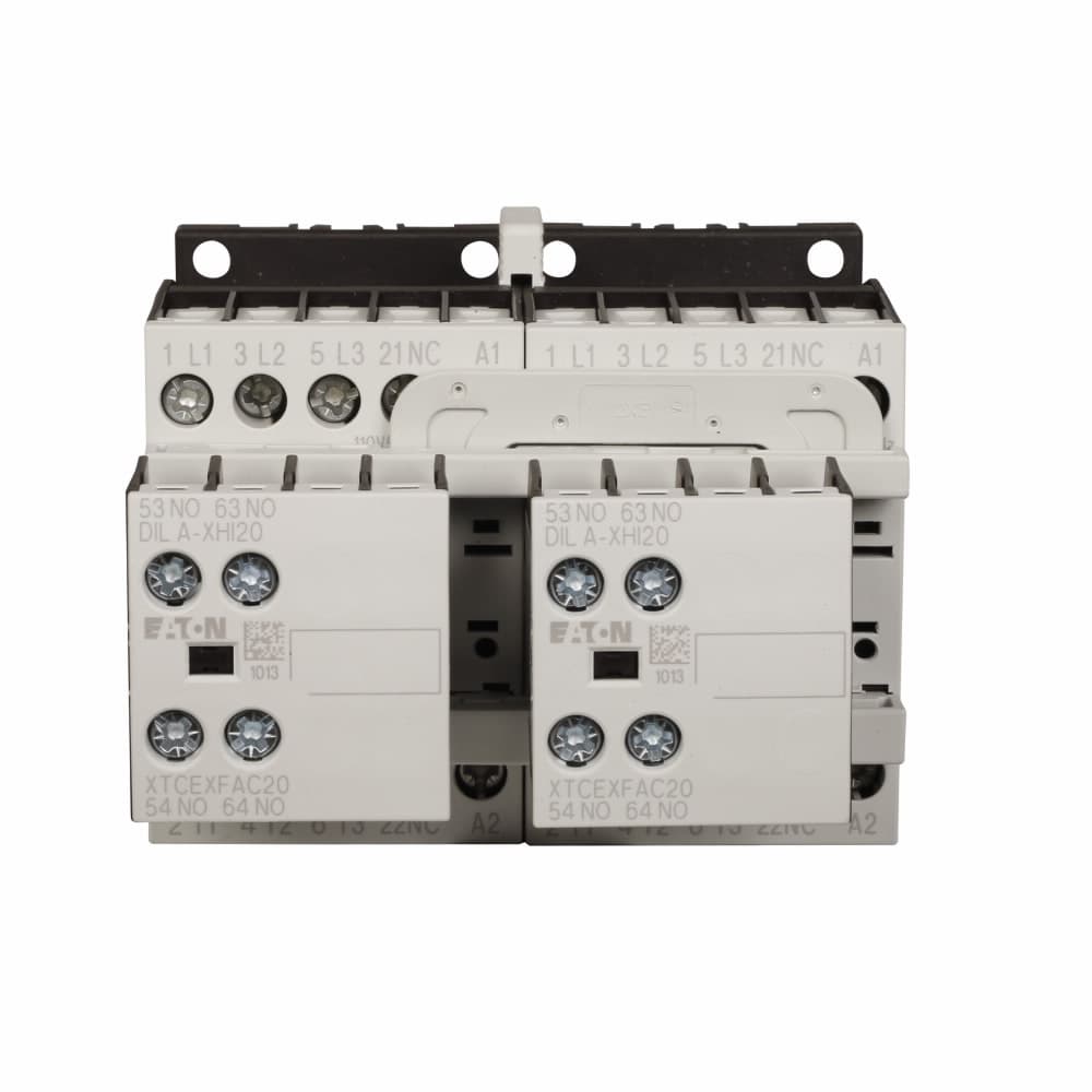 Eaton XTCR012B21P XTCR012B21P Eaton - Eaton XT IEC contactor, 12A, 380 Vac, 60 Hz, 2NO-2NO, 12A, Frame B, 45 mm, 60 Hz, 0.5, 2/ 3, 3, 10, 10 hp (1/3PH @115, 230/200, 230, 460, 575 V), Three-pole, Reversing, XT IEC series, Screw terminals, Full voltage reversing contactor XTCR012B21P on Advantage Electric Supply