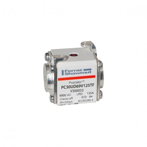 Mersen V300053 V300053 Mersen - Square Body High-Speed Fuse Protistor® Size 30 aR 690VAC IEC 700VAC UL 125A With Striker Flush ends metric threads V300053 on Advantage Electric Supply