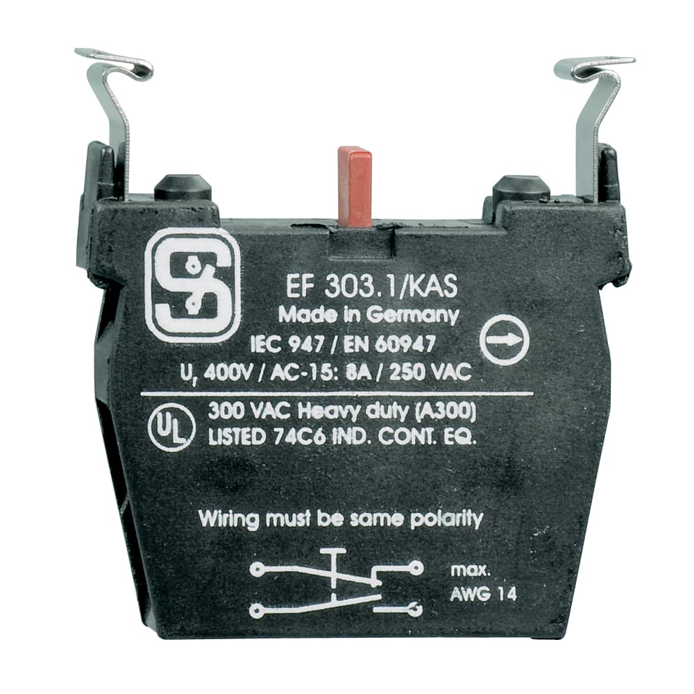 Schmersal EF303.1 EF303.1 Schmersal - Command and signalling devices; Contact and light terminal blocks (EF/EL); Screw connection; Mounting flange position 1; 11-12; 23-24 (Contact labelling); Suitable for EMERGENCY-OFF EF303.1 on Advantage Electric Supply