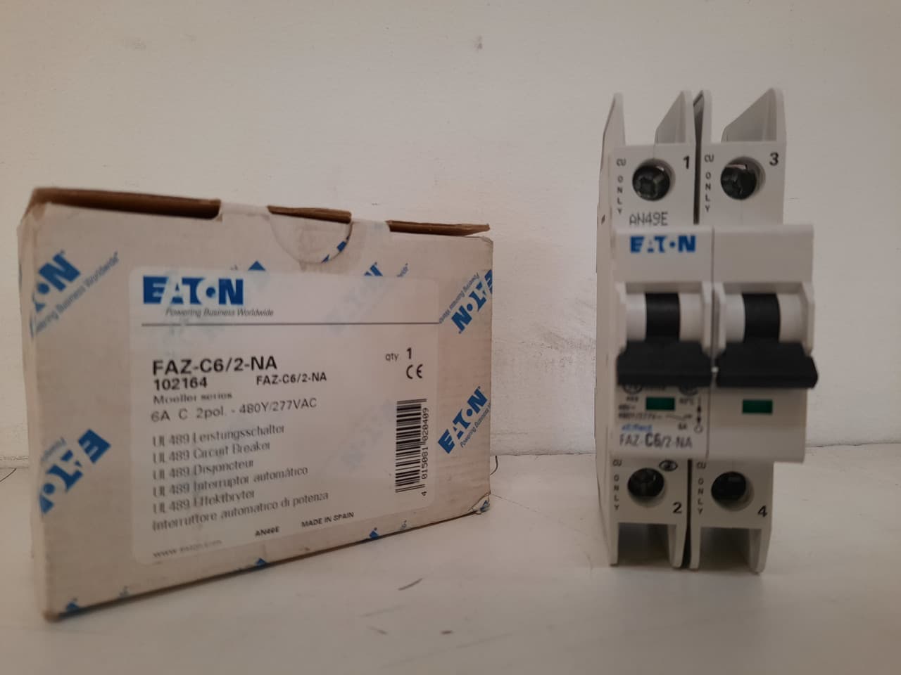 Eaton FAZ-C6/2-NA 277/480 VAC 50/60 Hz, 6 A, 2-Pole, 10/14 kA, 5 to 10 x Rated Current, Screw Terminal, DIN Rail Mount, Standard Packaging, C-Curve, Current Limiting, Thermal Magnetic FAZ-C6/2-NA on Advantage Electric Supply