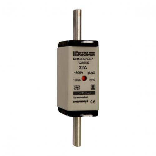 Mersen V215183 NH fuse-link gG, 500VAC, size 0, 32A double indicator/insulated tags V215183 on Advantage Electric Supply