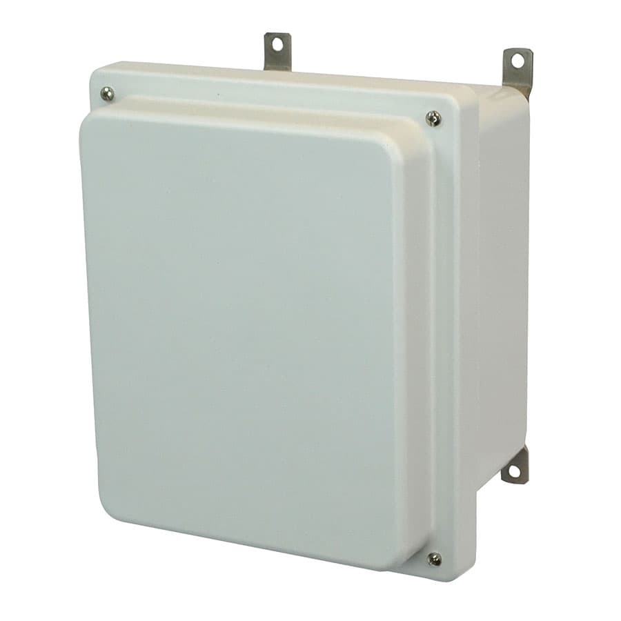 Allied Moulded Products AM1086R 10"x8"x6" AM-R Series fiberglass wall mount enclosure assembly with raised 4-screw lift-off cover AM1086R on Advantage Electric Supply