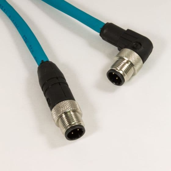 Alpha Wire DW04DR117 TL355 OBSOLETE - Alpha Connect Ethernet Cordset - M12 Male 90 Deg to M12 Male Straight - 24AWG 2 Poles - DW04DR117 - Teal - 0.6M (1.97ft) DW04DR117 TL355 on Advantage Electric Supply