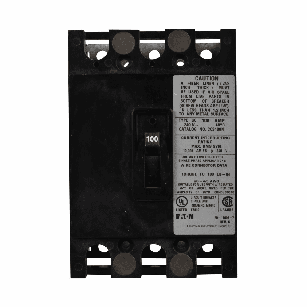 Eaton CC3175N CC3175N Eaton - Type CC Molded Case Circuit Breaker, Three-Pole, 175A, 120/240V, 10 kAIC, #2/0-300 kcmil Cu/Al 60°C or 75°C CC3175N on Advantage Electric Supply