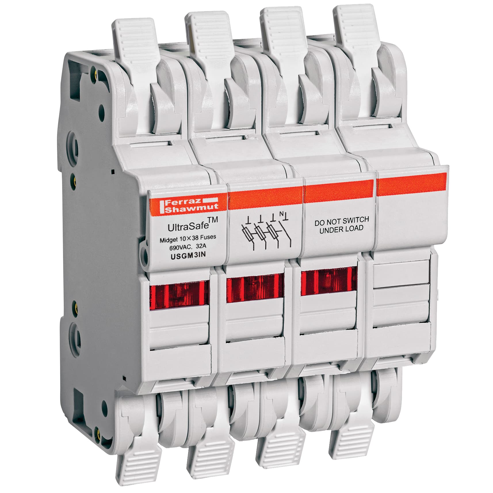 Mersen USGM3IN USGM3IN Mersen - Fuse Holder UltraSafe™ 600VAC 600VDC Midget 30A 3-Pole+N LED Cage Clamp IP65 USGM3IN on Advantage Electric Supply