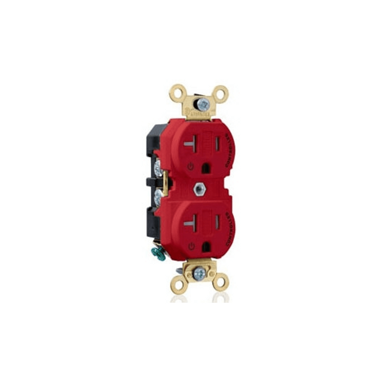 Leviton 5362-2PR 125 VAC, 20 A, 1 HP, 2-Pole, 3-Wire, NEMA 5-20R, Red, 0.04" High Performance Brass Alloy Triple Wipe Line Contact, 0.05" Brass Strap, Nylon Body, Industrial Grade, Impact/Tamper Resistant, Self-Grounding, Back and Side Wired, Extra Heavy Duty 5362-2PR on Advantage Electric Supply