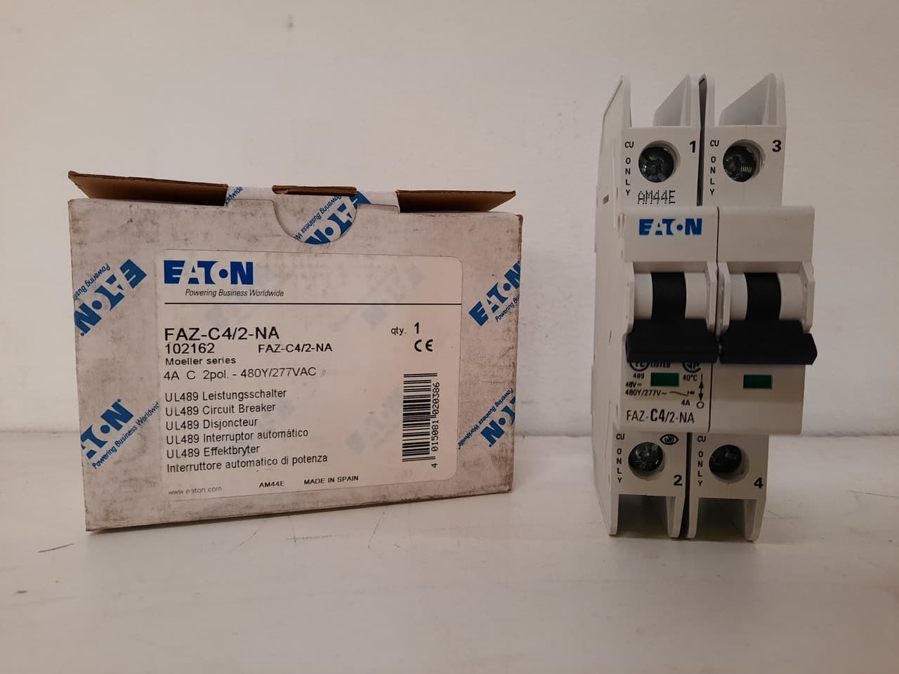 Eaton FAZ-C4/2-NA 277/480 VAC, 96 VDC, 4 A, 10 kA, 5 to 10 x Rated Current, 2-Pole, Screw Terminal, DIN Rail Mount, Current Limiting, Thermal Magnetic FAZ-C4/2-NA on Advantage Electric Supply