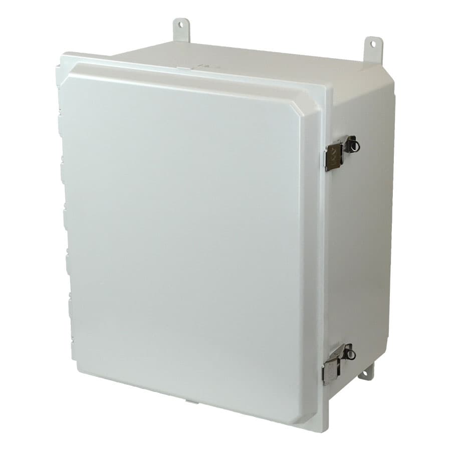 Allied Moulded Products AMP1648L 16"x14"x8" POLYLINE® polycarbonate wall mount enclosure assembly with hinged cover and stainless-steel snap latch AMP1648L on Advantage Electric Supply