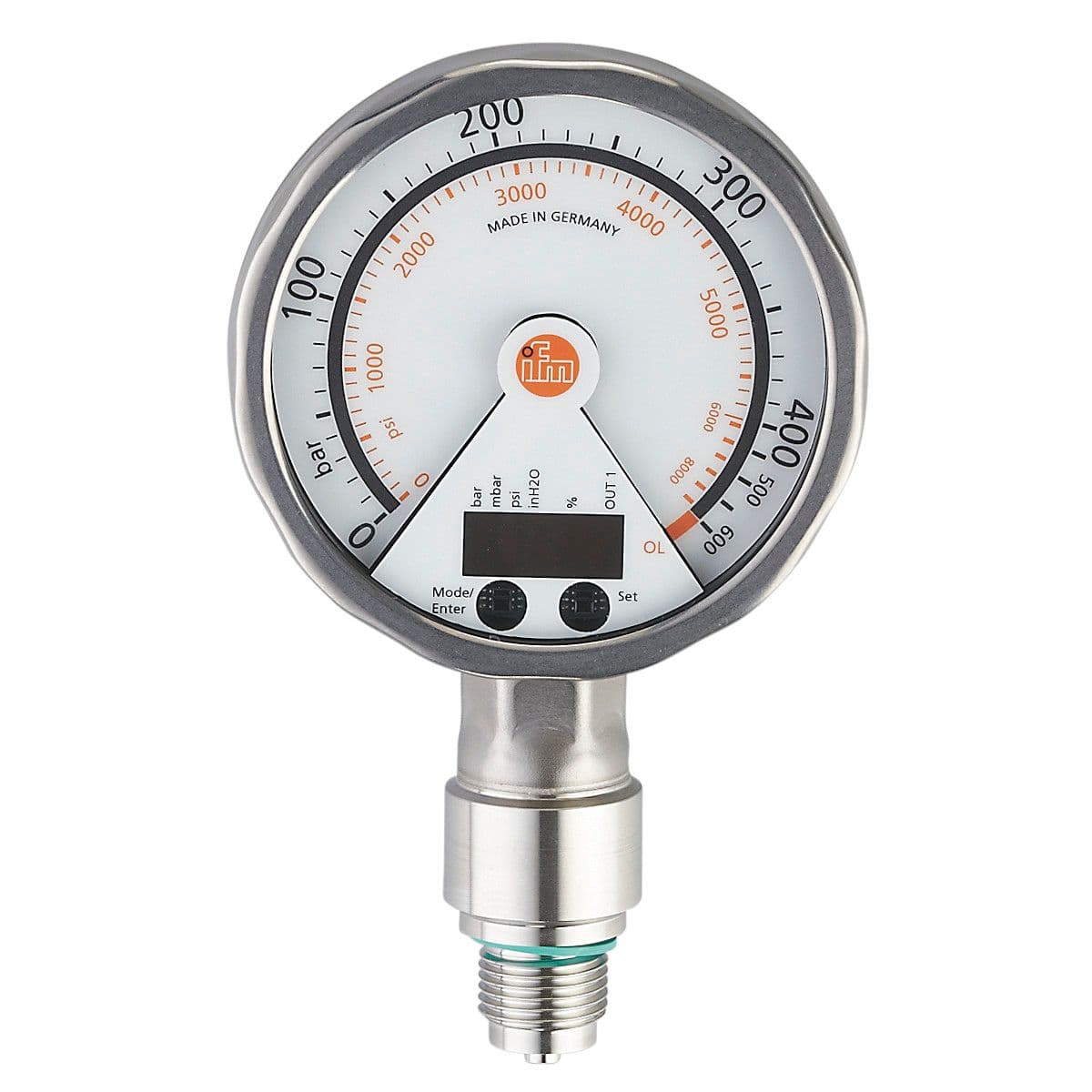ifm Electronic PG2451 Pressure sensor with analog display, analog display, pressure switch and transmitter in one unit, Output signal: switching signal; analog signal; (configurable), Measuring range: 0...250 bar 0...3625 psi, Process connection: threaded connection G 1/2 exte PG2451 on Advantage Electric Supply