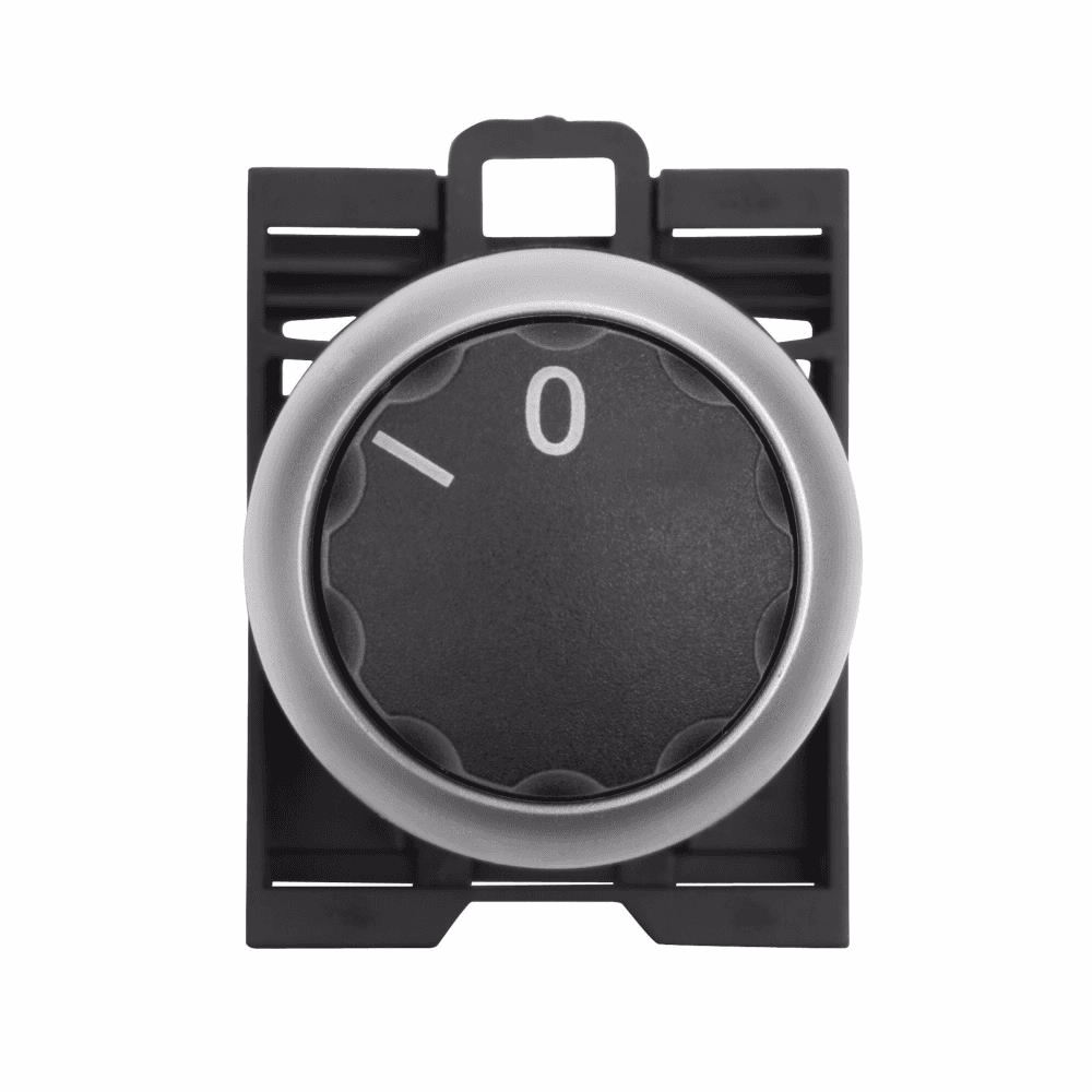 Eaton M22-W M22-W Eaton - Eaton M22 pushbutton operator, 22.5 mm, Rotary, Momentary, Non-illuminated, Bezel: Silver, Button: Black, Inscription: I, 0/ X1, X0, IP66, NEMA 4X, 13, Two-position, 100,000 Operations M22-W on Advantage Electric Supply