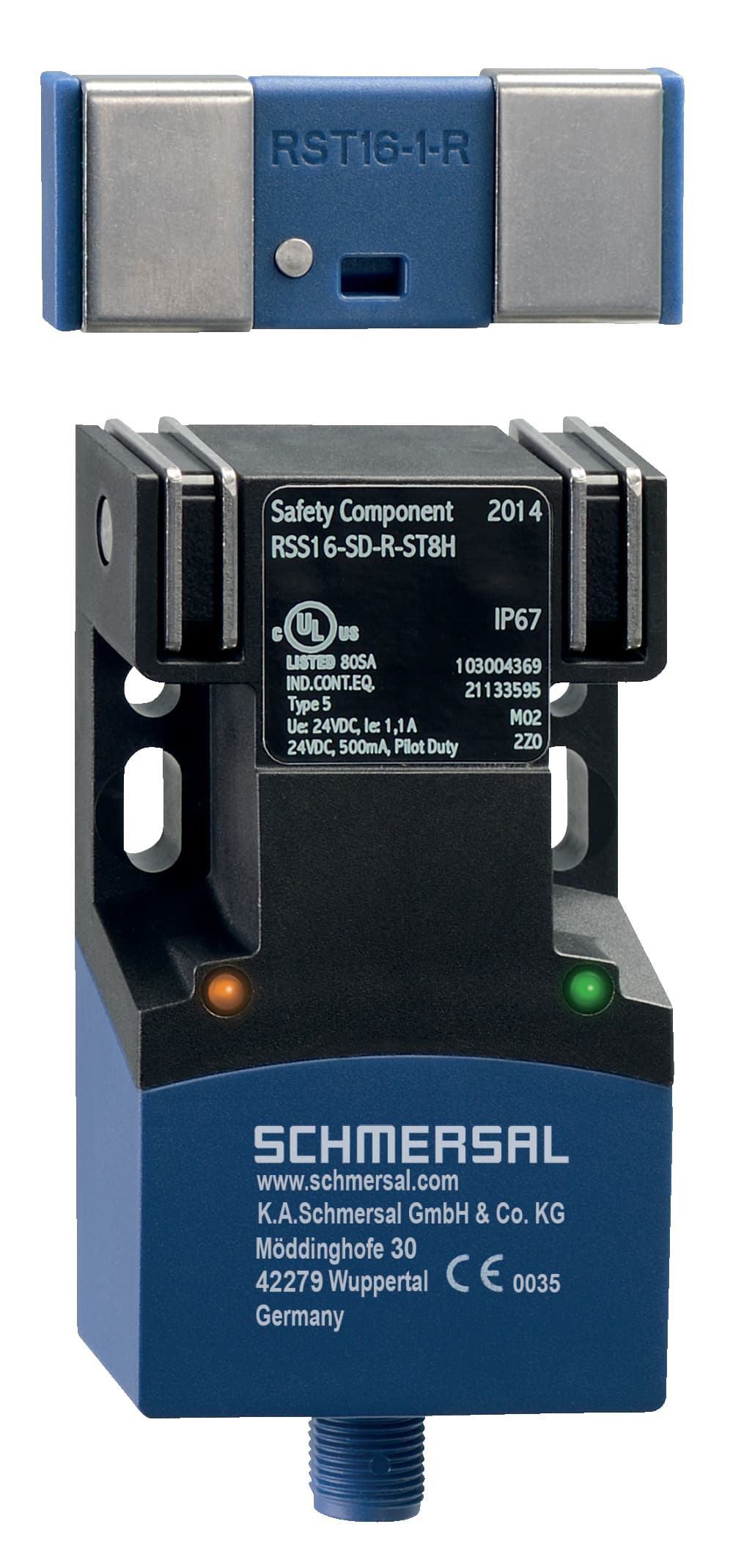Schmersal RSS16-SD-R-ST8H RSS16-SD-R-ST8H Schmersal - Safety sensors; Electronic safety sensors; Universal coding with RFID technology; 1 x connector plug M12, 8-pole; Series-wiring up to 31 components; with latching; Thermoplastic enclosure; RFID-technology for needs-based protection against tampering; 3 di RSS16-SD-R-ST8H on Advantage Electric Supply