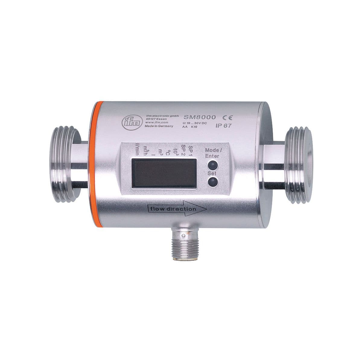 ifm Electronic SM8001 Magnetic-inductive flow meter, Number of inputs and outputs: Number of digital outputs: 2; Number of analog outputs: 1, Measuring range: 6...1584 gph 0.1...26.4 gpm, Process connection: threaded connection G 1 DN25 flat seal, System: gold-plated contacts, SM8001 on Advantage Electric Supply