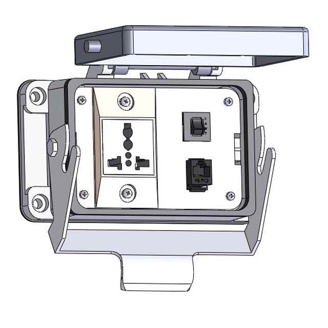 Mencom DUN-RJ45-R-48 Panel Interface Connector with Universal International outlet, RJ45, and a 3amp reset, in a 48 housing DUN-RJ45-R-48 on Advantage Electric Supply
