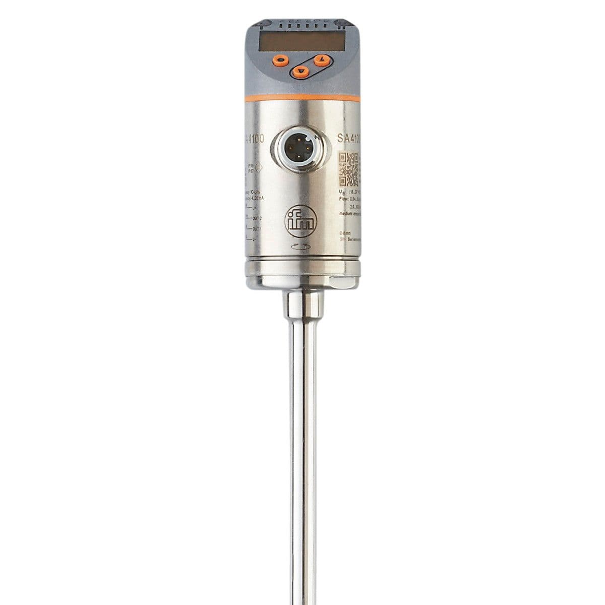 ifm Electronic SA4100 Flow sensor, Measurement of flow and temperature at the same time, Number of inputs and outputs: Number of digital outputs: 2; Number of analog outputs: 1, Process connection: Diameter Ø 8 mm, System: gold-plated contacts, Media: water; glycol solutions; SA4100 on Advantage Electric Supply