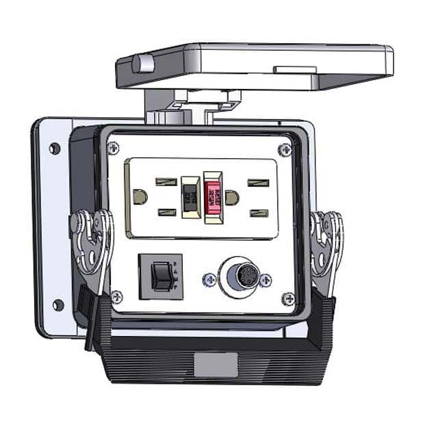 Mencom GF-8M-R-32 Panel Interface Connector with GFCI Duplex outlet, 8M, in a 32 housing GF-8M-R-32 on Advantage Electric Supply