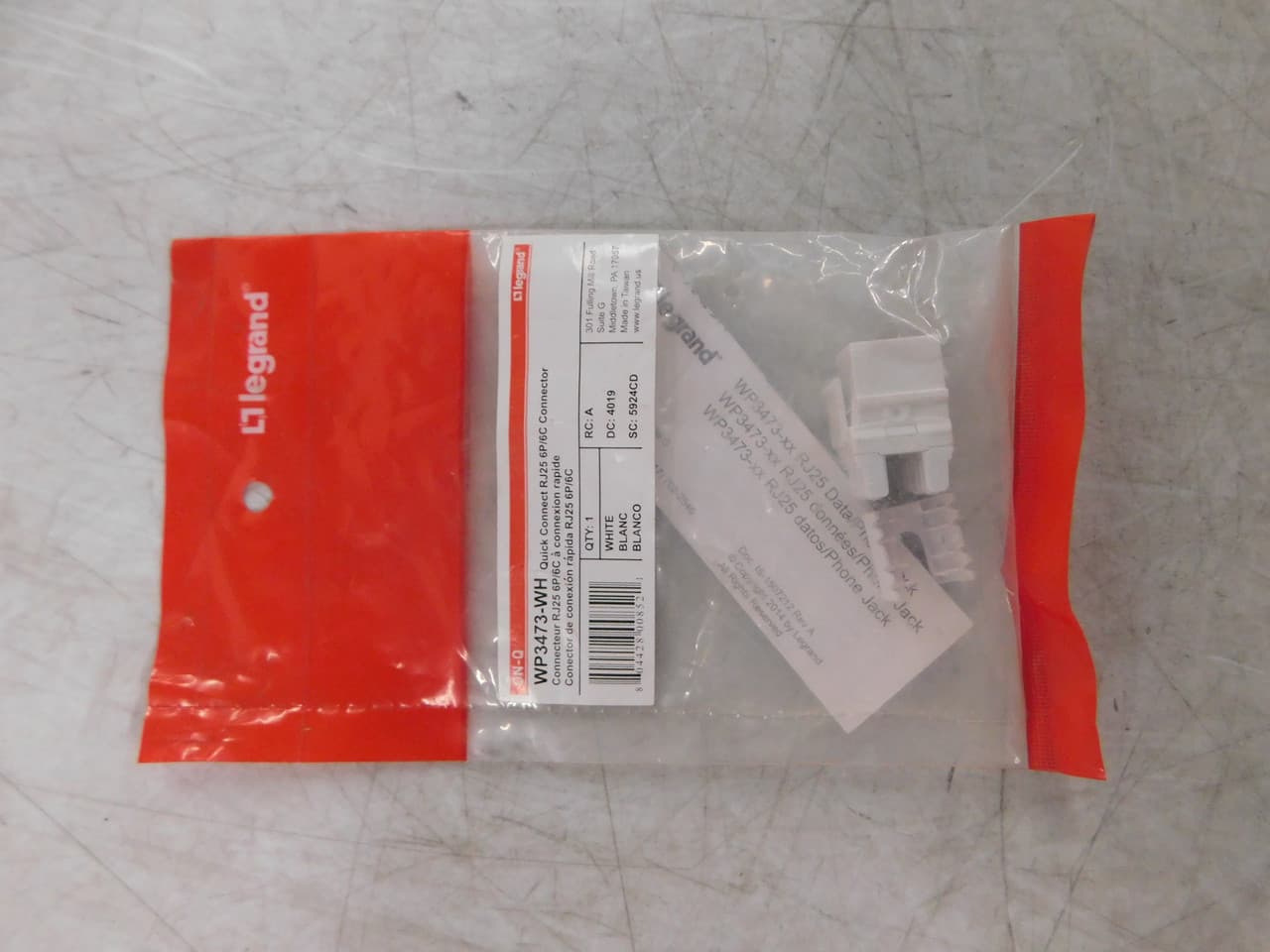 Legrand WP3473-WH QC RJ25 6 POS/6 COND TEL INSERT, WH WP3473-WH on Advantage Electric Supply