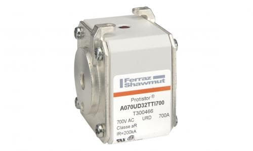 Mersen T300466 T300466 Mersen - Square Body High-Speed Fuse Protistor® Size 32 aR 690VAC IEC 700VAC UL 700A With Striker Flush ends UNC threads T300466 on Advantage Electric Supply