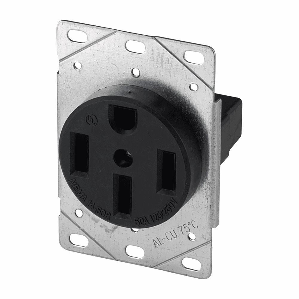 Eaton 1258-SP 1258-SP Eaton - Eaton power device receptacle, Range, #12 - 4 AWG, 50A, Flush, 125/250V, Back, Black, NEMA 14-50R, Three-pole, Four-wire, Three-pole, four-wire, grounding, Screw, Glass-filled nylon, Power, Used with S21 1258-SP on Advantage Electric Supply
