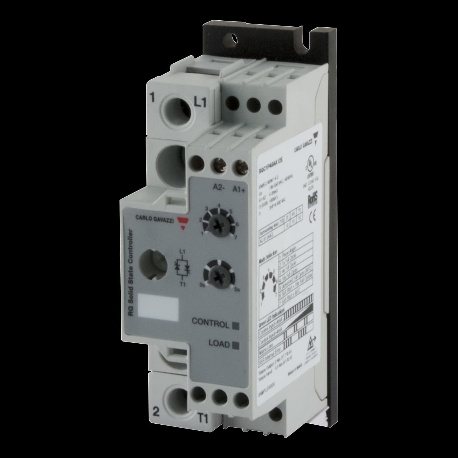 Carlo Gavazzi RGC1P48AA12E 1-pole DIN-rail mount SSR, Proportional control, Operating voltage (Ue): 190 - 550 Vac (1200 Vp), Rated current (Ie): 15 Aac, Input: 4 - 20 mADC, Built-in overvoltage protection RGC1P48AA12E on Advantage Electric Supply
