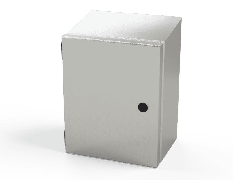 Saginaw Control SCE-10086ELJSSST S.S. ELJ Sloping Top Enclosure, Height:10.00", Width:8.00", Depth:6.00", #4 brushed finish on all exterior surfaces. Optional sub-panels are powder coated white. SCE-10086ELJSSST on Advantage Electric Supply