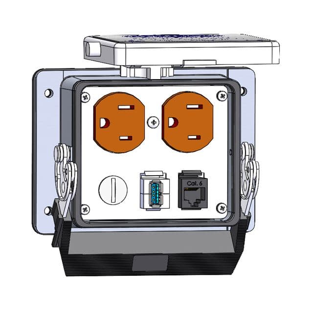 Mencom DP-RJ45-USB-AFAF-NR-32 Panel Interface Connector with Duplex outlet, RJ45, USB-AFAF, and no reset, in a 32 housing DP-RJ45-USB-AFAF-NR-32 on Advantage Electric Supply