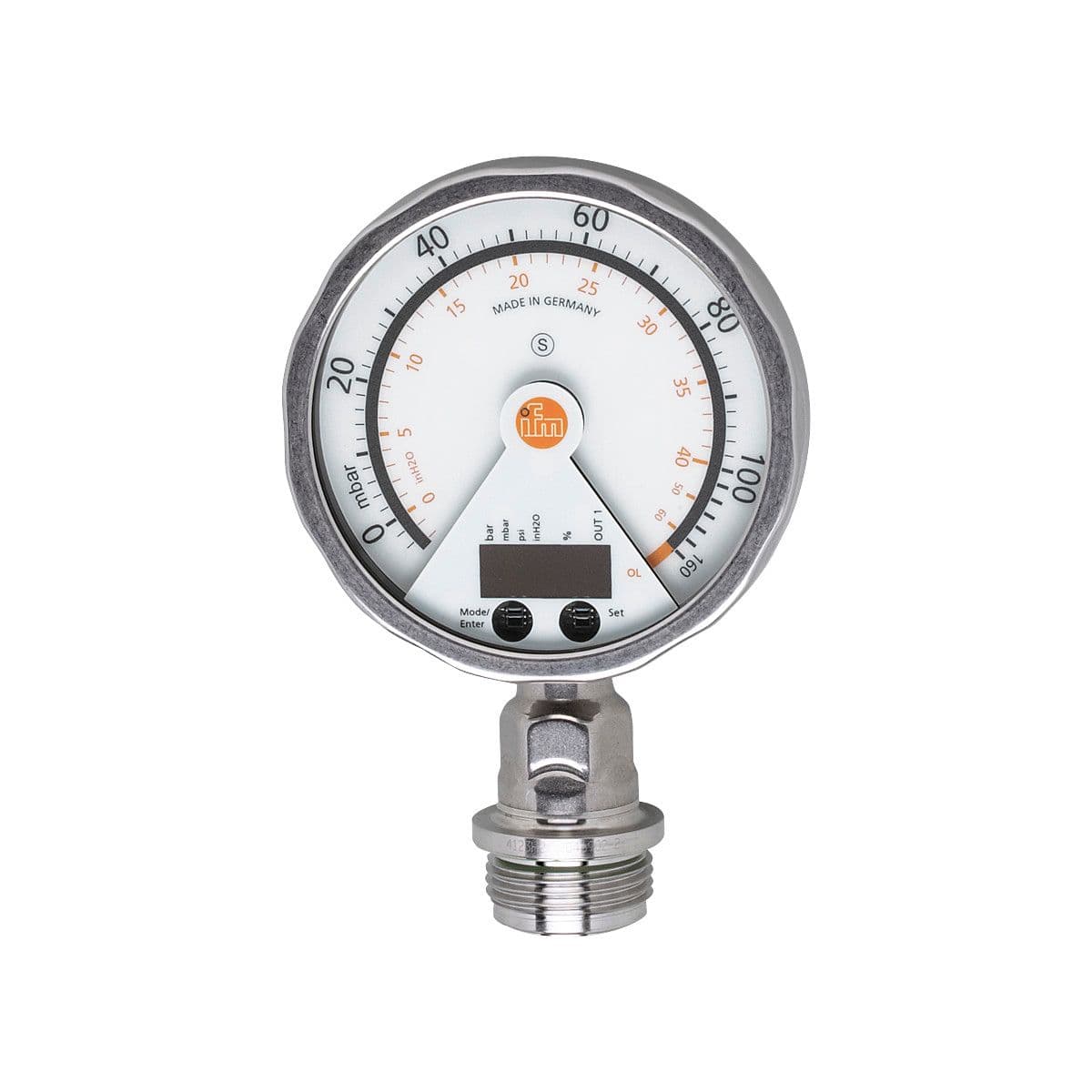 ifm Electronic PG2789 Flush pressure sensor with analog display, analog display, pressure switch and transmitter in one unit, Output signal: switching signal; analog signal; (configurable), Measuring range: -0.005...0.1 bar -5...100 mbar -2...40.15 inH2O, Process connection: t PG2789 on Advantage Electric Supply