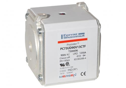 Mersen T300696 T300696 Mersen - Square Body High-Speed Fuse Protistor® Size 73 aR 900VAC IEC 1000VAC UL 1250A With Striker Flush ends metric threads T300696 on Advantage Electric Supply