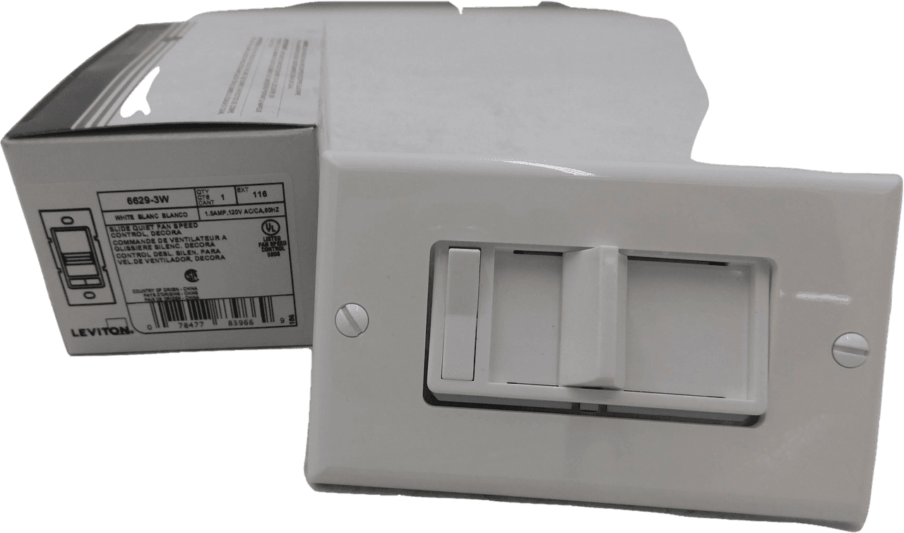 Leviton 6629-3W 120 VAC 60 Hz, 1.5 A Fan Load, 1-Pole/3-Way, White, Quiet Step, Preset On/Off 6629-3W on Advantage Electric Supply