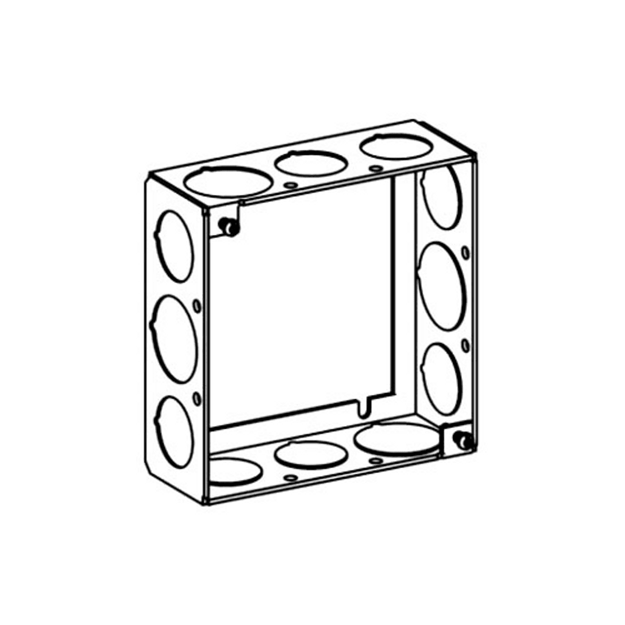 Orbit Industries 4SB-50/75-EXT 4" x 1-1/2" x 4", 16 Gauge Galvanized Welded Sheet Metal Steel, 12-Knockout, Electrical Square Box Extension Ring 4SB-50/75-EXT on Advantage Electric Supply