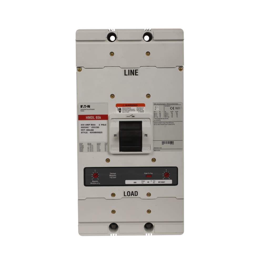 Eaton MDL2600 MDL2600 Eaton - Eaton Series C complete molded case circuit breaker, MDL-frame, MDL, Complete breaker, Fixed thermal, fixed magnetic trip type, Two-pole, 600A, 600 Vac, 250 Vdc, 65 kAIC at 240 Vac, 50 kAIC at 480 Vac, 50/60 Hz MDL2600 on Advantage Electric Supply