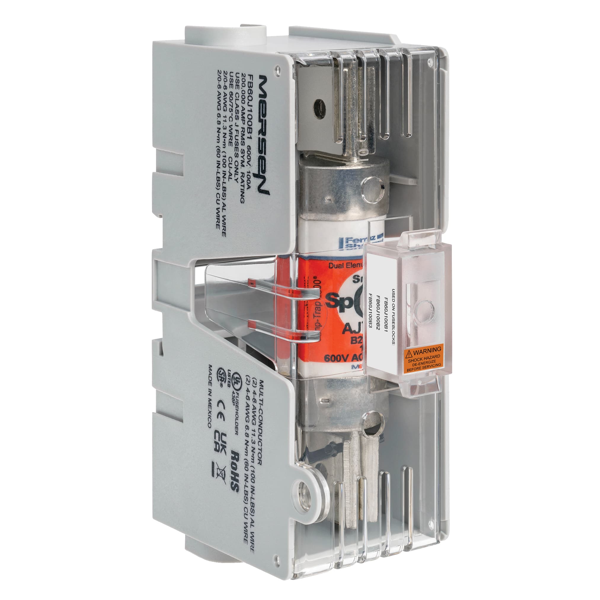 Mersen FB60J100B1 FB60J100B1 Mersen - Fuse Block 600VAC 600VDC Class J 100A 1-Pole Box FB60J100B1 on Advantage Electric Supply