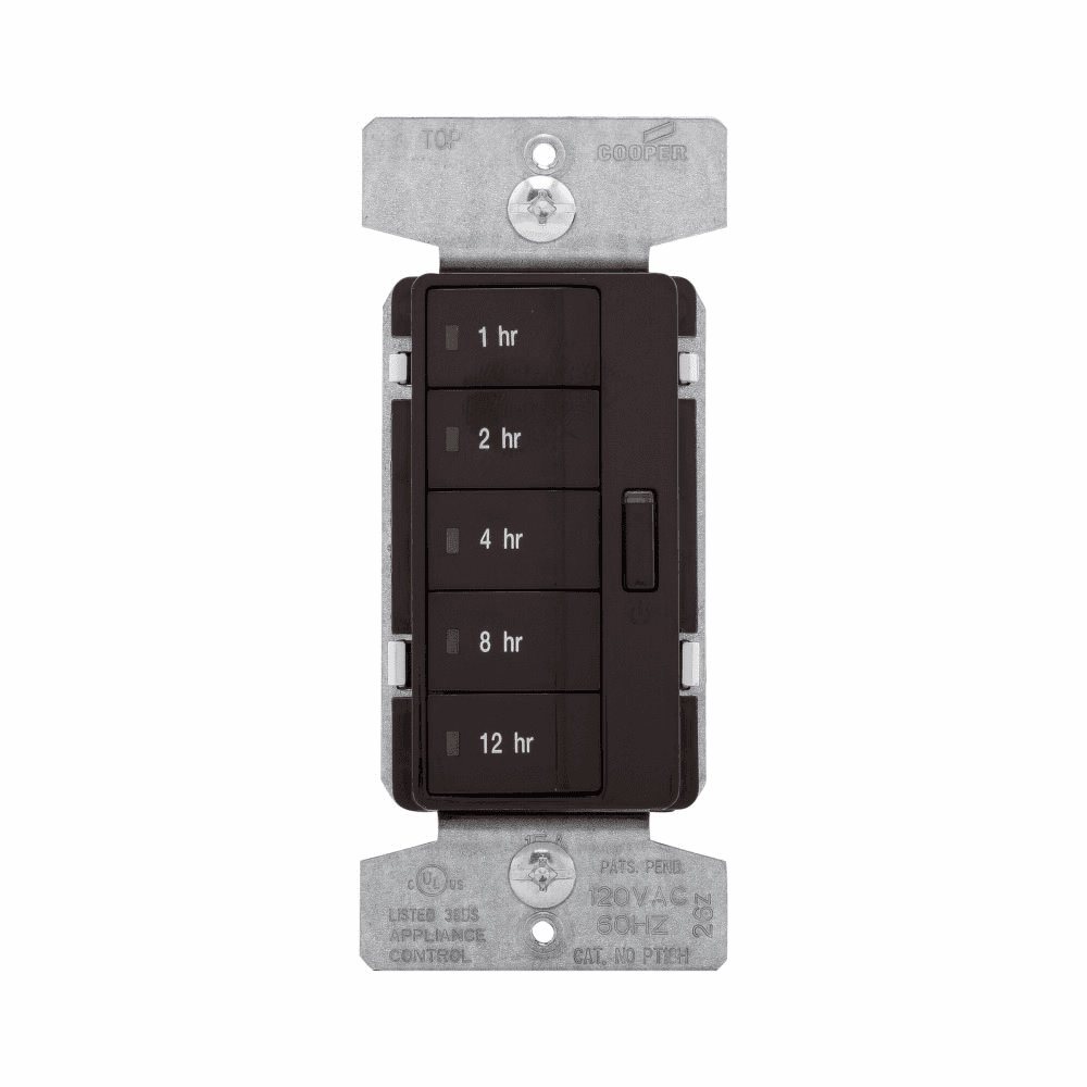 Eaton PT18H-B PT18H-B Eaton - Eaton Accell hour timer, 1, 2, 4, 8, 12 hour default time settings, 15A, 120V, Wire leads, Five button, Brown, Load type: Incandescent, halogen, MLV, ELV, fluorescent, CFL, LED, Single-pole, Polycarbonate, 1800W PT18H-B on Advantage Electric Supply