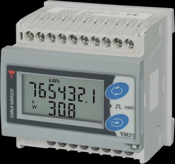 Carlo Gavazzi EM2172RVV33XOSX Three-phase Energy meter, 18 to 260VAC V L-N, 400 V L-L AC, 150 A, Pulse output EM2172RVV33XOSX on Advantage Electric Supply