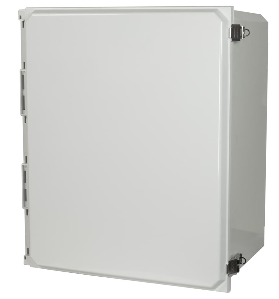 Allied Moulded Products AMP2060L 20"x16"x10" POLYLINE® polycarbonate wall mount enclosure assembly with hinged cover and stainless-steel snap latch AMP2060L on Advantage Electric Supply