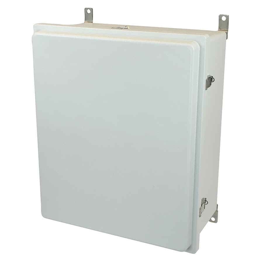 Allied Moulded Products AM24200RL 24"x20"x10" Control Series fiberglass wall mount enclosure assembly with raised hinged cover and stainless-steel snap latches AM24200RL on Advantage Electric Supply