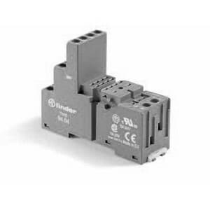 Finder 94.04.0SPA Finder 94.04.0SPA is a socket designed for DIN rail or panel mounting, featuring a box-clamp connection type. It supports a rated current of 10A and has a protection rating of IP20. The control voltage is compatible with AC systems, adhering to EN61984 standards for output voltage (DC). The socket is presented in black. 94.04.0SPA on Advantage Electric Supply