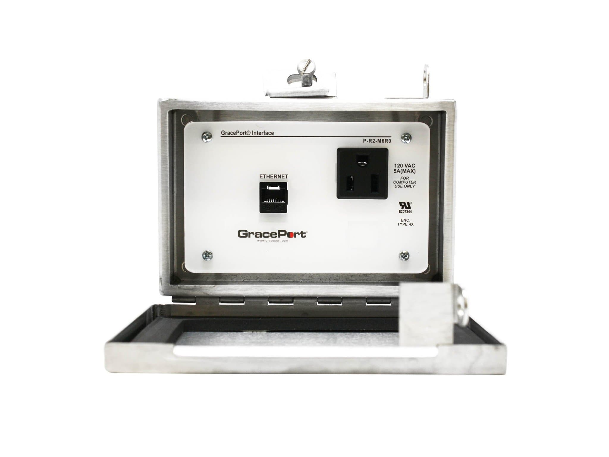 GRACE Engineered Products P-R2-M6R0 Panel Interface Connector with Category 5e RJ45; Stainless Steel Panel Mount Housing; Simplex Outlet; No Circuit Breaker P-R2-M6R0 on Advantage Electric Supply