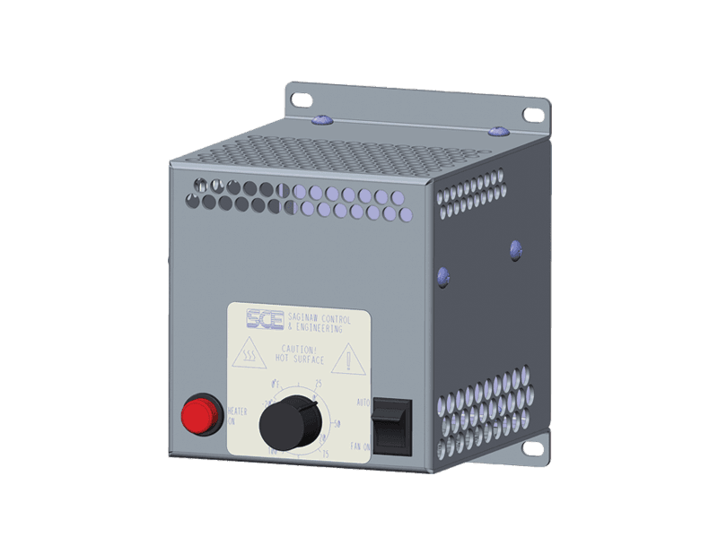 Saginaw Control SCE-HF2001A Heater W/ Thermostat, Height:5.41", Width:4.38", Depth:4.56", Brushed Aluminum SCE-HF2001A on Advantage Electric Supply