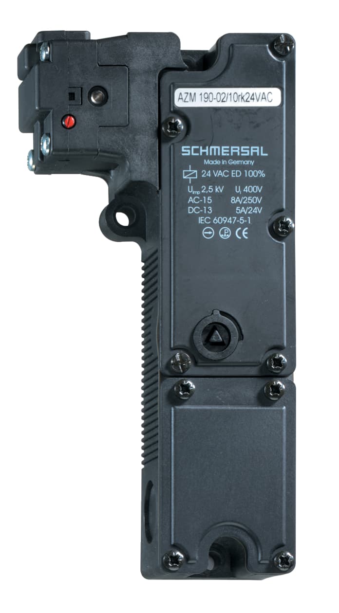 Schmersal AZM190-02/11RK-24VDC Solenoid interlocks; Manual release; Thermoplastic enclosure; Long life; Interlock with protection against incorrect locking.; 89 mm x 178 mm x 41 mm; Actuating head can be repositioned by 4 x 90°; 2 cable entries M 20 x 1.5; Wiring compartment; Slim desi AZM190-02/11RK-24VDC on Advantage Electric Supply