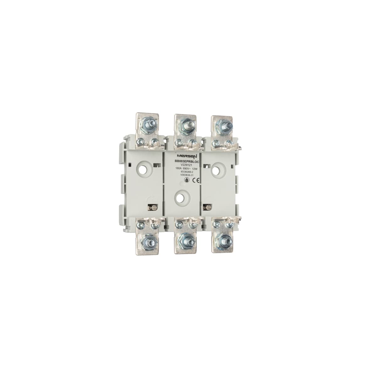 Mersen V229121 V229121 Mersen - NH plastic base Size NH00 1000VAC 1000VDC 160A 3-Pole DIN Rail Connection Screw EP Type V229121 on Advantage Electric Supply