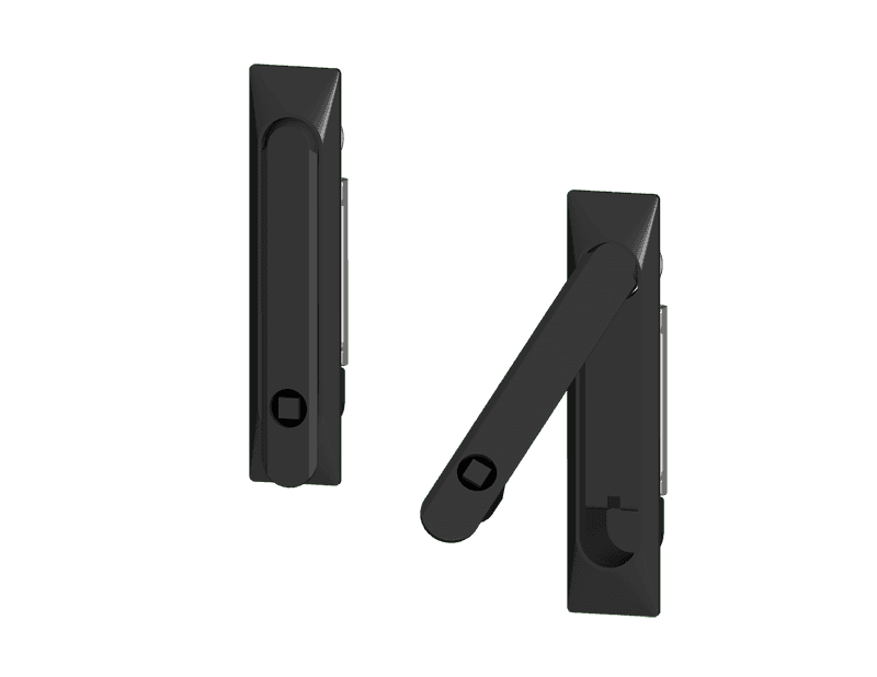 Saginaw Control SCE-FSH4 Keylocking Flush Swing Handle W/8mm Square Lock, Height:10.00", Width:3.00", Depth:1.00", Zinc die cast metal powder coated black. SCE-FSH4 on Advantage Electric Supply