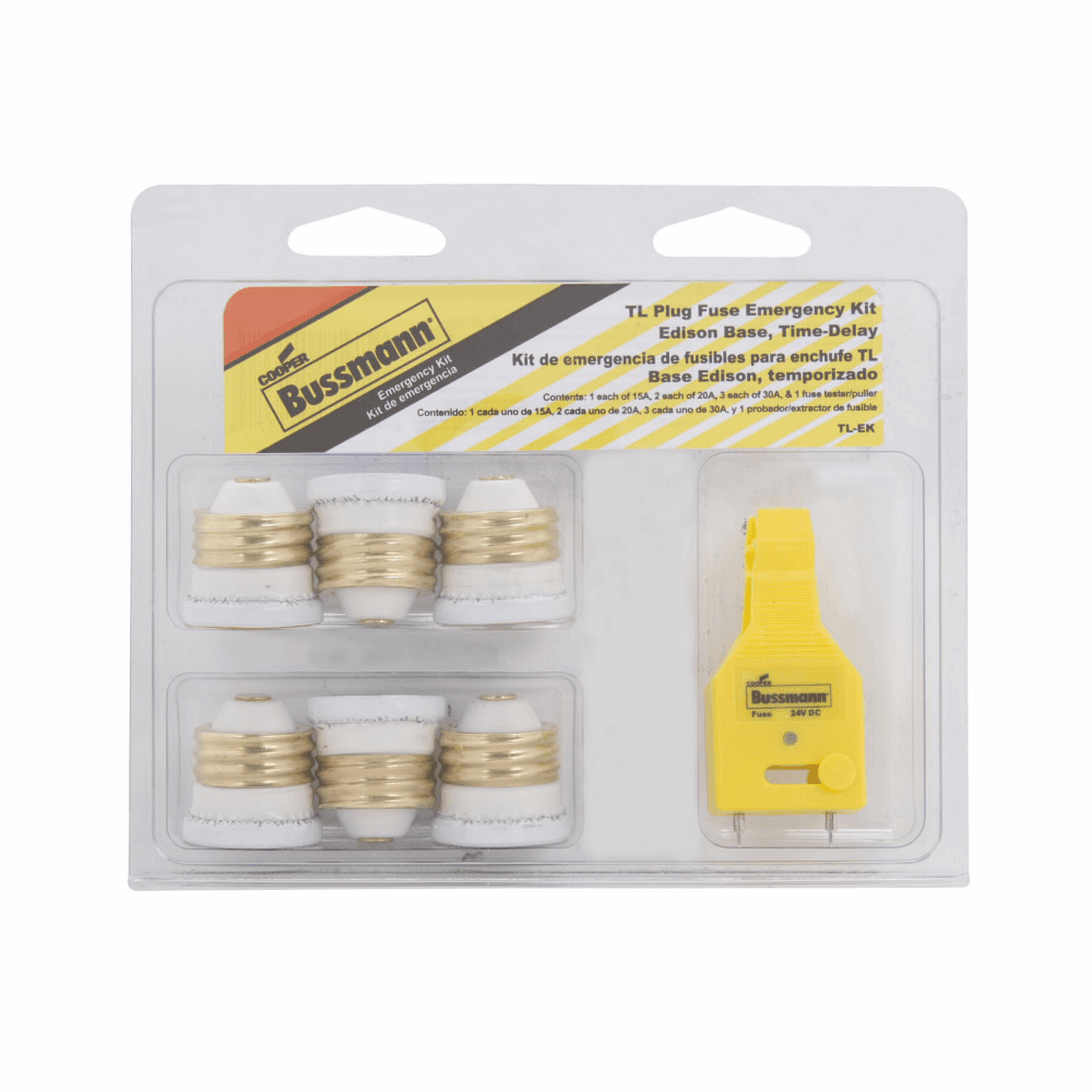 Cooper Bussmann TL-EK TL-EK Cooper Bussmann - Eaton Bussmann series Type TL emergency fuse kit, emergency Fuse Kit, edison base plug fuse kit, Kit contains (3 ea.) 30 A, (2) 20 A, (1) 15 A, FT-3 Fuse tester, TL series TL-EK on Advantage Electric Supply